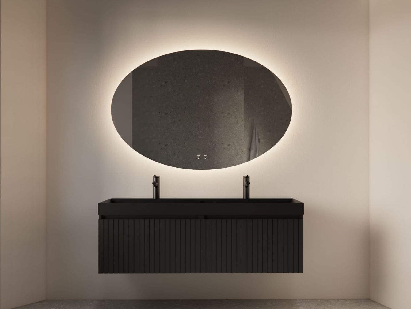 Gliss Ovaler Badezimmerspiegel mit LED-Beleuchtung und Spiegelheizung